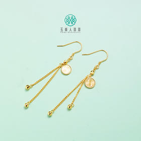 足银耳饰-金色福牌流苏耳钩#69D