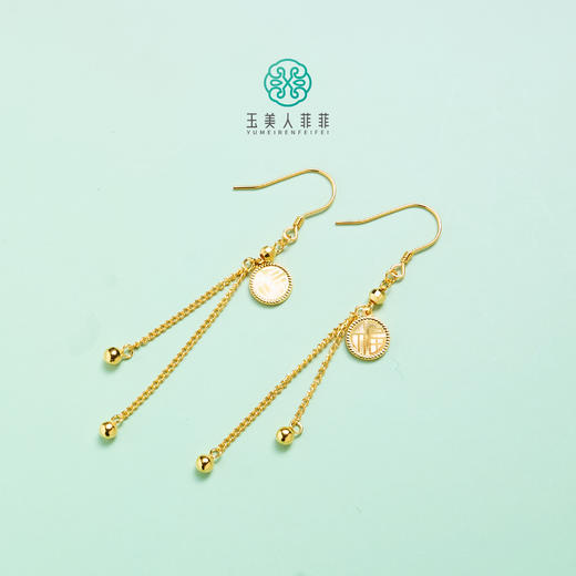 足银耳饰-金色福牌流苏耳钩#69D 商品图0