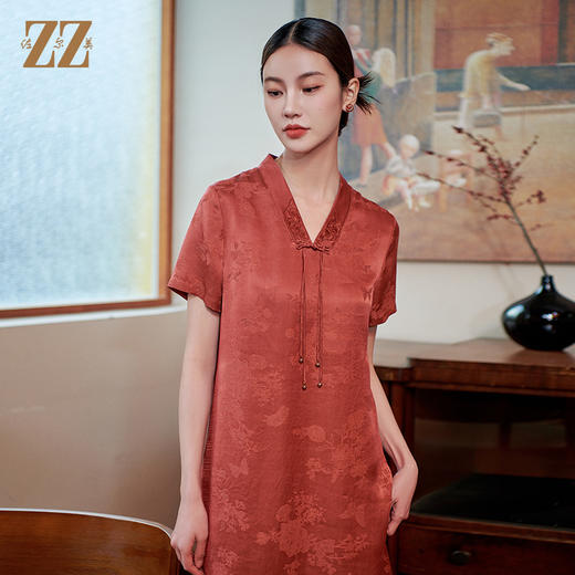 夏季新款 气质新中式国风莨绸100%桑蚕丝连衣裙女M42LS19 商品图1