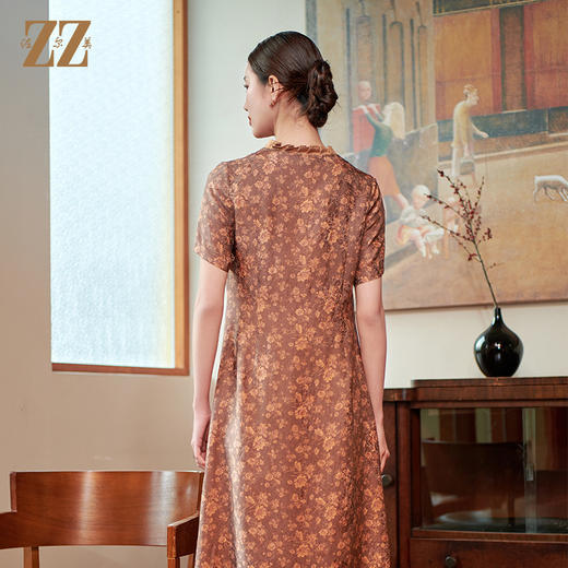佐尔美夏季新款 气质新中式国风100%桑蚕丝连衣裙女M42LS32 商品图4