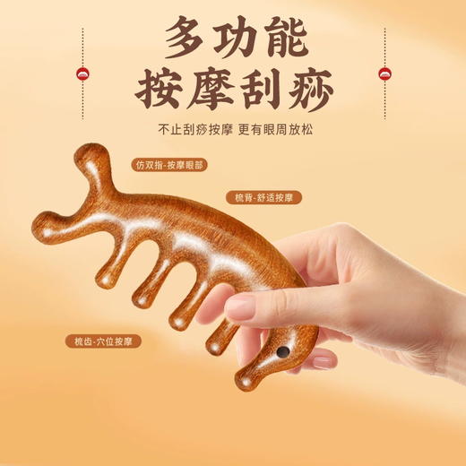 按摩梳龙凤檀木经络梳 七齿头部经絡梳小海豚头疗神器头皮按摩梳 商品图3