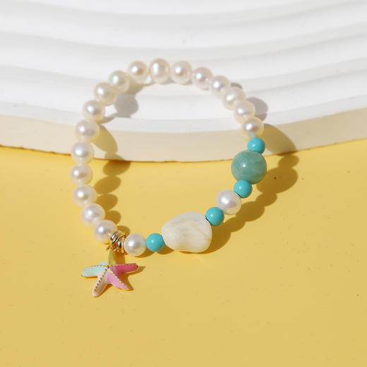 自营（眷一珠宝）-儿童天然淡水珍珠珐琅海星手链巴洛克珍珠宝宝手串小朋友礼物 星晴海星 商品图0