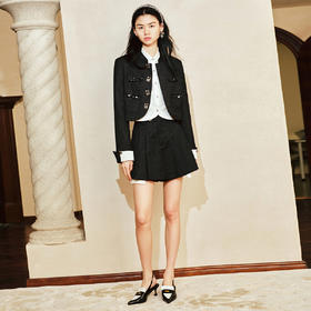 精致休闲钻扣撞色百褶裙裤春(货号:MC85PA033)