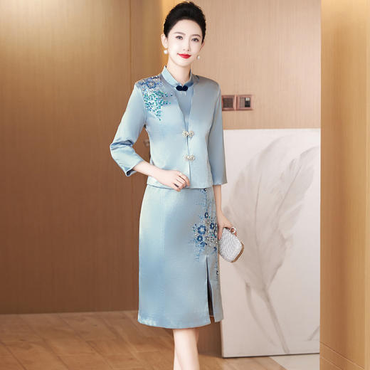 复古修身改良版旗袍裙，中式立领显年轻喜婆婆套装LC2478 商品图2