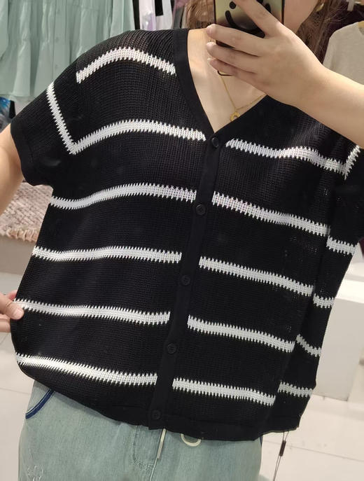 水淼爆款2025夏新款高档休闲针织黑白条开衫0707（含桑蚕丝 莱赛尔纤维） 商品图2