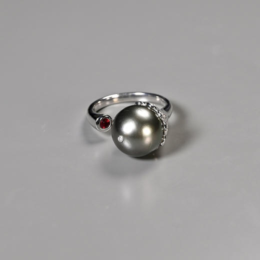 大溪地黑珍珠+红宝石钻石戒指 商品图2