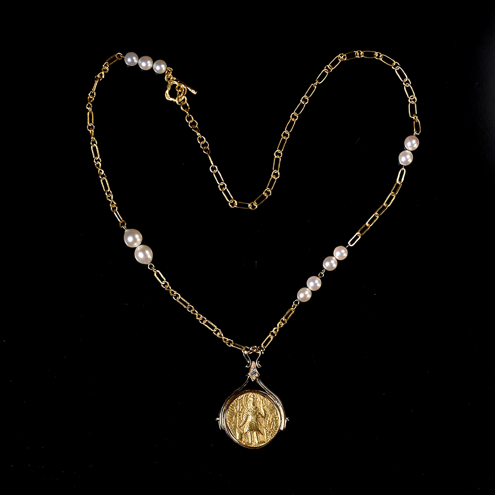 贵霜帝国金币+欧洲vintage珍珠项链