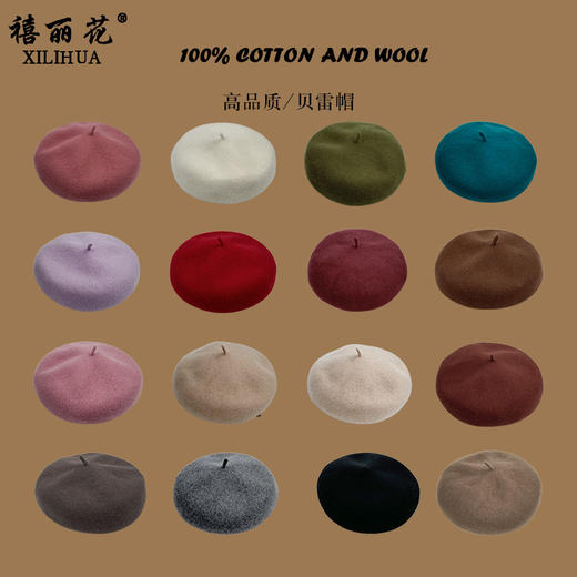 100%羊毛贝雷帽女士韩系复古显脸小纯色甜美百搭画家百分百羊毛帽2025新款小红书爆款 商品图0