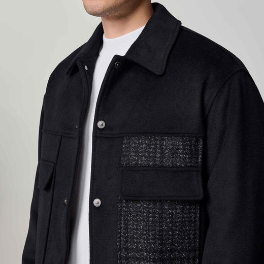 墨麦客男装复古撞色短款翻领羽绒服男2024冬季新款鸭绒毛呢外套。 商品图3