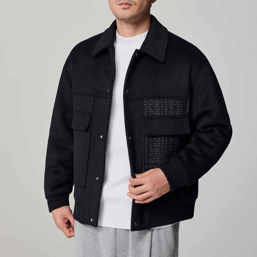 墨麦客男装复古撞色短款翻领羽绒服男2024冬季新款鸭绒毛呢外套。 商品图2