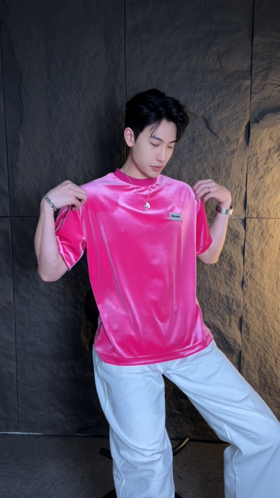 T2294夏季新款时尚个性韩版纯色绒面圆领短袖T恤百搭潮流气质重磅上衣