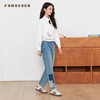 Famecoco商场同款复古水洗拼接磨毛通勤直筒牛仔裤春款FAB6GA017 商品缩略图1