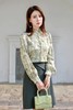 Le Malene 气质花边领抽象晕染图案衬衫 15515 商品缩略图0