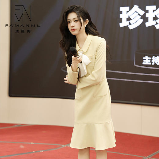 IWY/气质轻奢黄色西装连衣裙女士高级感主持上镜韩版职业裙套装Q1218 商品图1