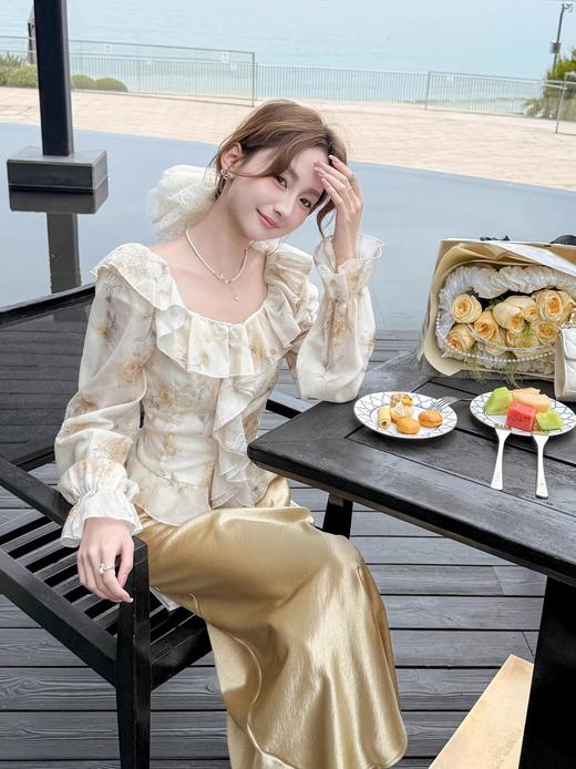 张心子【私有浪漫】春夏防晒气质天丝碎花一字肩上衣 U2502015 商品图1