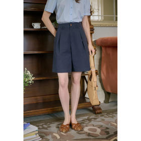 SimpleRetro城市出逃 舒适风日常百搭短裤女斜纹天丝棉高腰五分裤