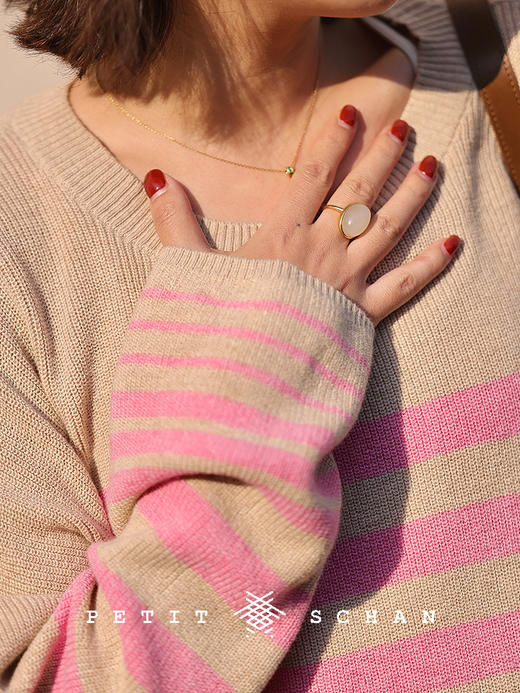PETIT SCHAN小闪 CLO#736 Sprout 新芽 山羊绒棉柔软透气宽松落肩短款显瘦宽条纹针织衫 商品图1