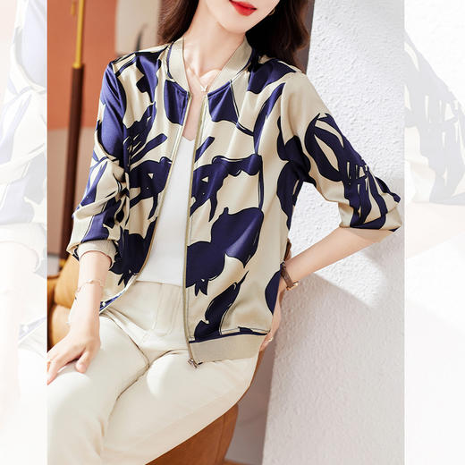 丁摩 重磅真丝短外套棒球服桑蚕丝上衣1085 商品图2
