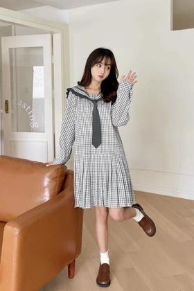 Stay2Weeks 绿色格纹海军学院连衣裙 15433