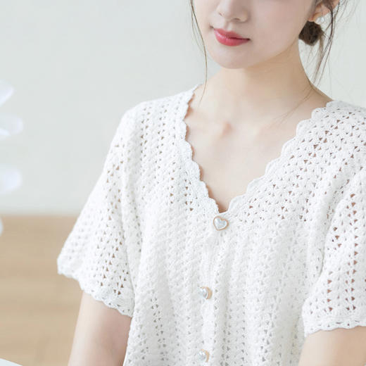 苏苏姐家夭桃清新V领上衣手工DIY编织钩针棉麻衣服毛线团材料包 商品图3