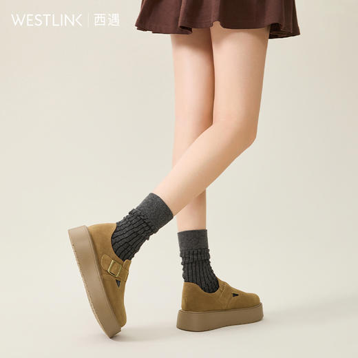 西遇勃肯女鞋新款早春百搭一脚蹬全包休闲复古单鞋增高厚底鞋V0047625 商品图4