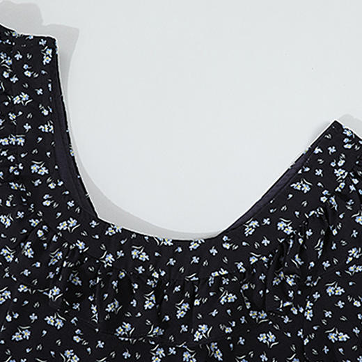 西遇碎花长袖连衣裙女新款藏蓝色法式收腰荷叶边裙子SS150077 商品图5