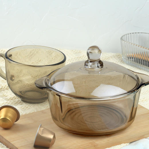「高颜值！茶色带盖煲」茶色玻璃碗双耳带盖煲家用大饭碗汤碗沙拉碗餐饮用具泡面碗纯色厨房用品 商品图2