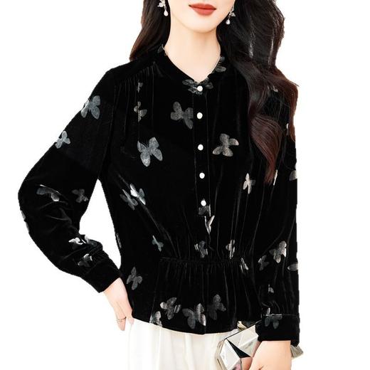 丁摩重磅真丝丝绒衬衫女长袖新款大码宽松显瘦气质桑蚕丝上衣AL0399 商品图4