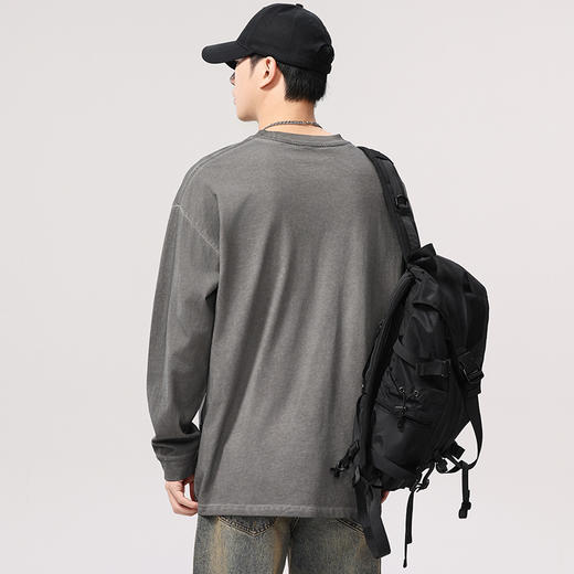 【DQ】大依优型大码男装春季新品炒色脏洗复古长袖T恤男宽松做旧印花上衣 商品图1