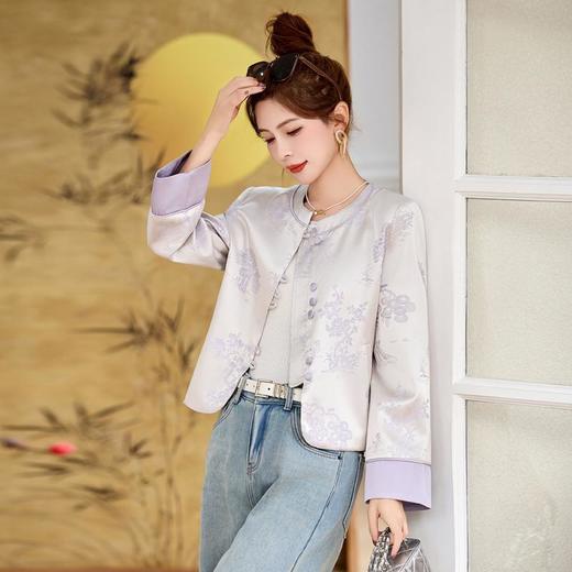 新中式国风提花圆领短外套，宽松百搭洋气拼接袖口上衣HR-YJLY8523A 商品图1