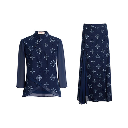 【林栖设计小店】【现货】府绸蓝印花布套装传统新中式2025夏季新品衬衣半身裙女1952079 商品图11