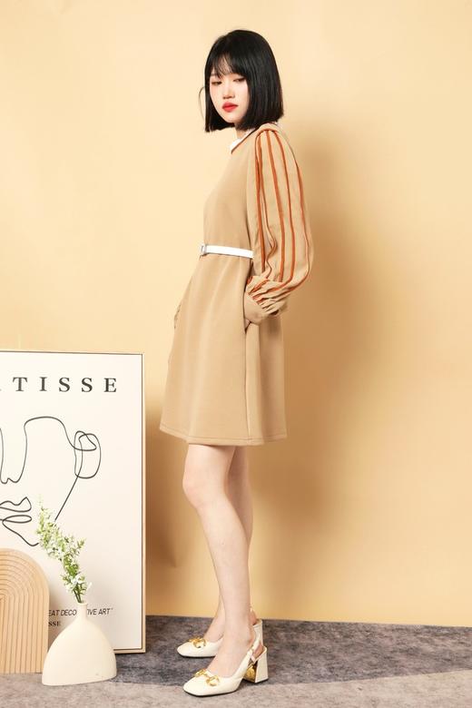 amadella 撞色拼接木耳边灯笼袖连衣裙 15463 商品图1