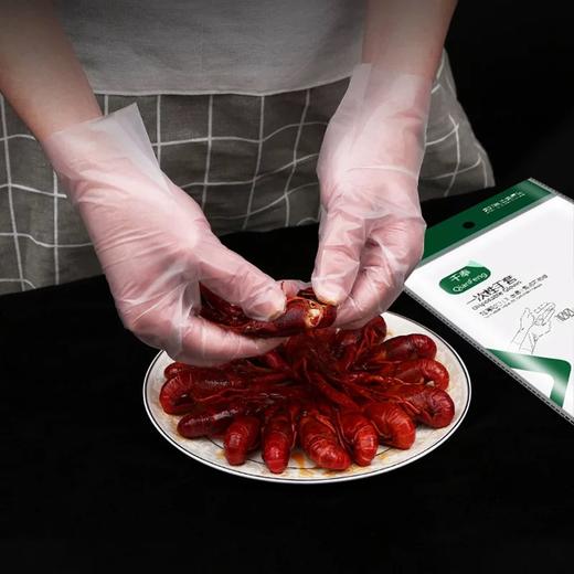 千奉 一次性手套100只 加厚食品级PE餐饮塑料薄膜家用透明手套/包 商品图1