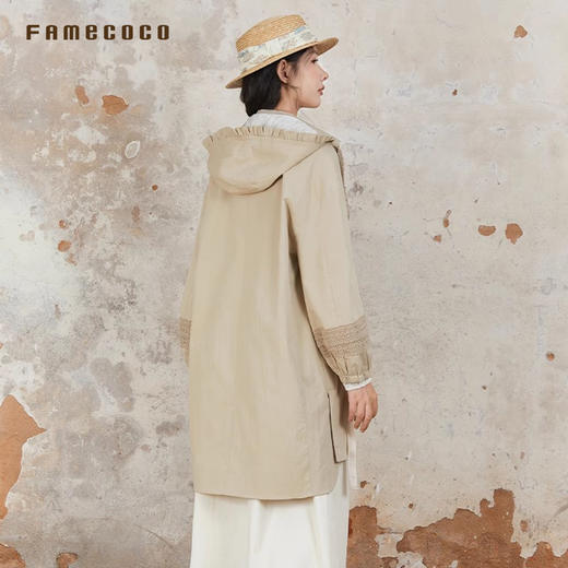 Famecoco范可儿风衣外套花边连帽中长款文艺通勤棉质女FAB6AA007 商品图1