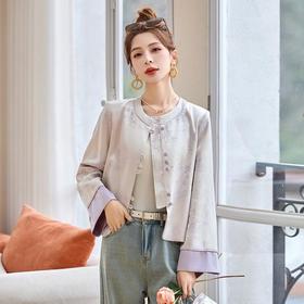 新中式国风提花圆领短外套，宽松百搭洋气拼接袖口上衣HR-YJLY8523A