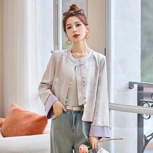 新中式国风提花圆领短外套，宽松百搭洋气拼接袖口上衣HR-YJLY8523A 商品图0