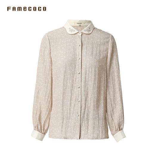 Famecoco原创文艺范衬衫娃娃领领口刺绣减龄春秋款FAB6BH025 商品图3
