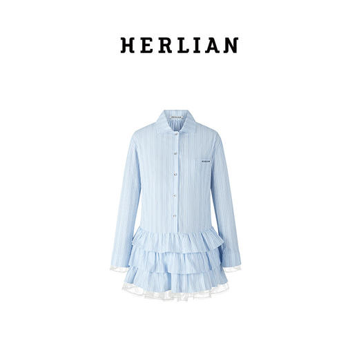 HERLIAN 2025年春季女士木耳边边拼接衬衫连衣裙 商品图4