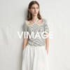 VIMAGE纬漫纪别致百搭系带修身条纹休闲短袖上衣女2025夏季新款V2301906 商品缩略图2