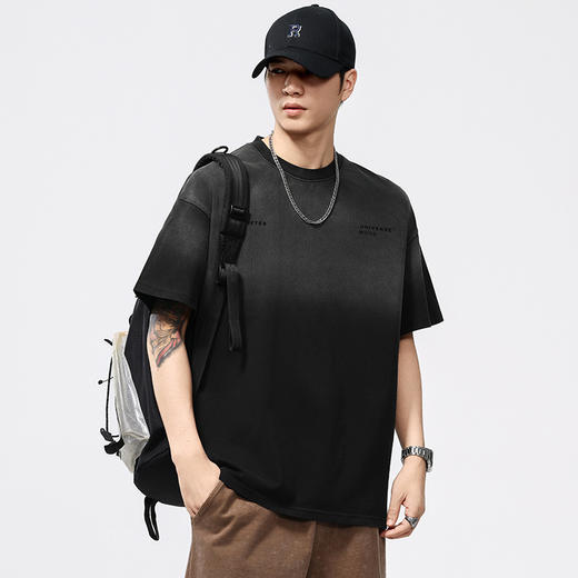 【100%棉】【DQ】大依优型大码男装260G重磅圆领短袖T恤美式复古染洗渐变男夏季新品上衣男士胖子 商品图0