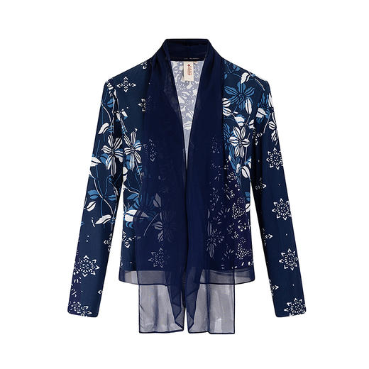 【林栖设计小店】（现货）纯棉针织衫拼真丝蓝印花铁线莲花纹飞片复古优雅2025春夏新品开衫外套女1952009 商品图10