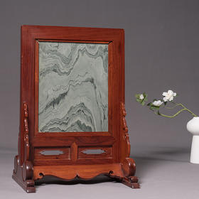 红木镶绿石抱鼓墩座屏