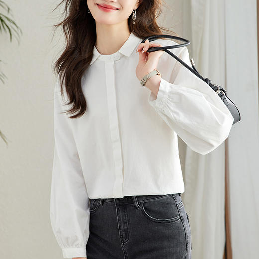 丁摩 新款春秋季纯棉长袖衬衫女门巾工艺衬衣女5ZF-41095 商品图6