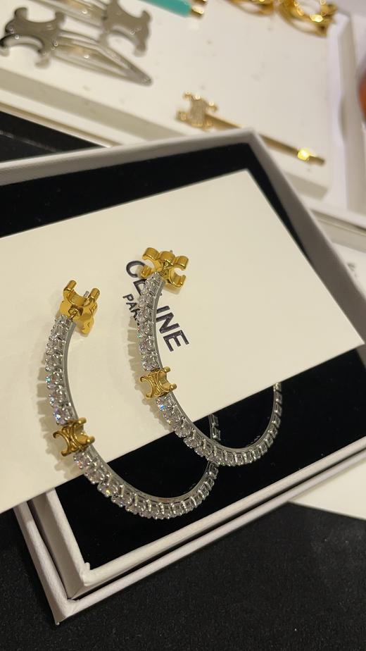 赛家 新款金色凯旋门满钻银色圆圈耳环 商品图1