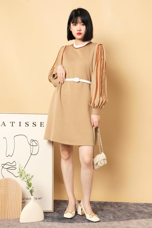 amadella 撞色拼接木耳边灯笼袖连衣裙 15463 商品图3