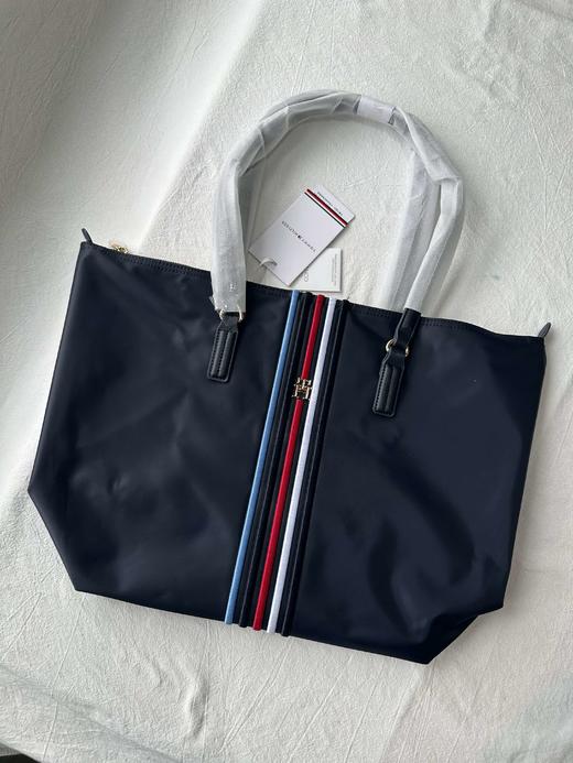 贝壳三 休闲拼色织带尼龙大容量单肩包简约金属手提托特包C022401 商品图4