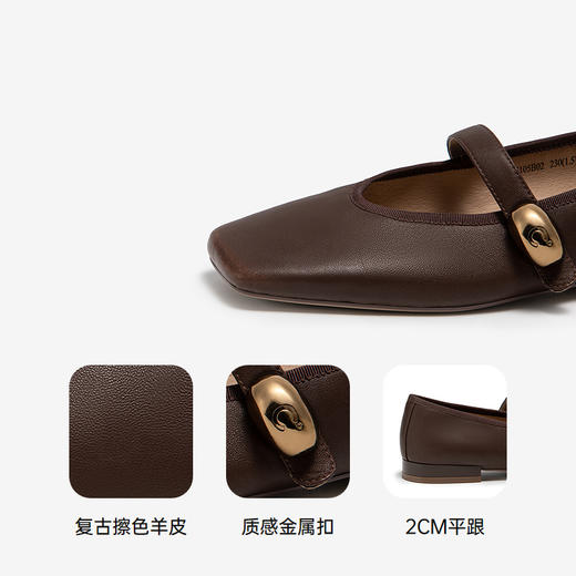 千百度复古擦色羊皮玛丽珍鞋女低跟浅口晚晚通勤单鞋A25185105 商品图3