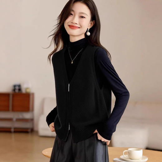 雀说双拉链大码针织马甲新款小个子短款高级感叠穿背心上衣AL5532 商品图1