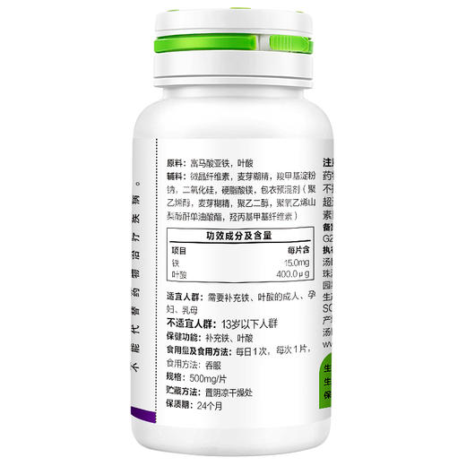 KJ   汤臣倍健铁叶酸片30g(500mg*60片)  商品图3