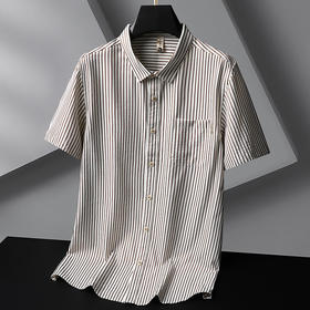 【DG】大依优型大码短袖衬衫经典条纹半袖男式加肥大码夏季薄款上衣肥佬宽松